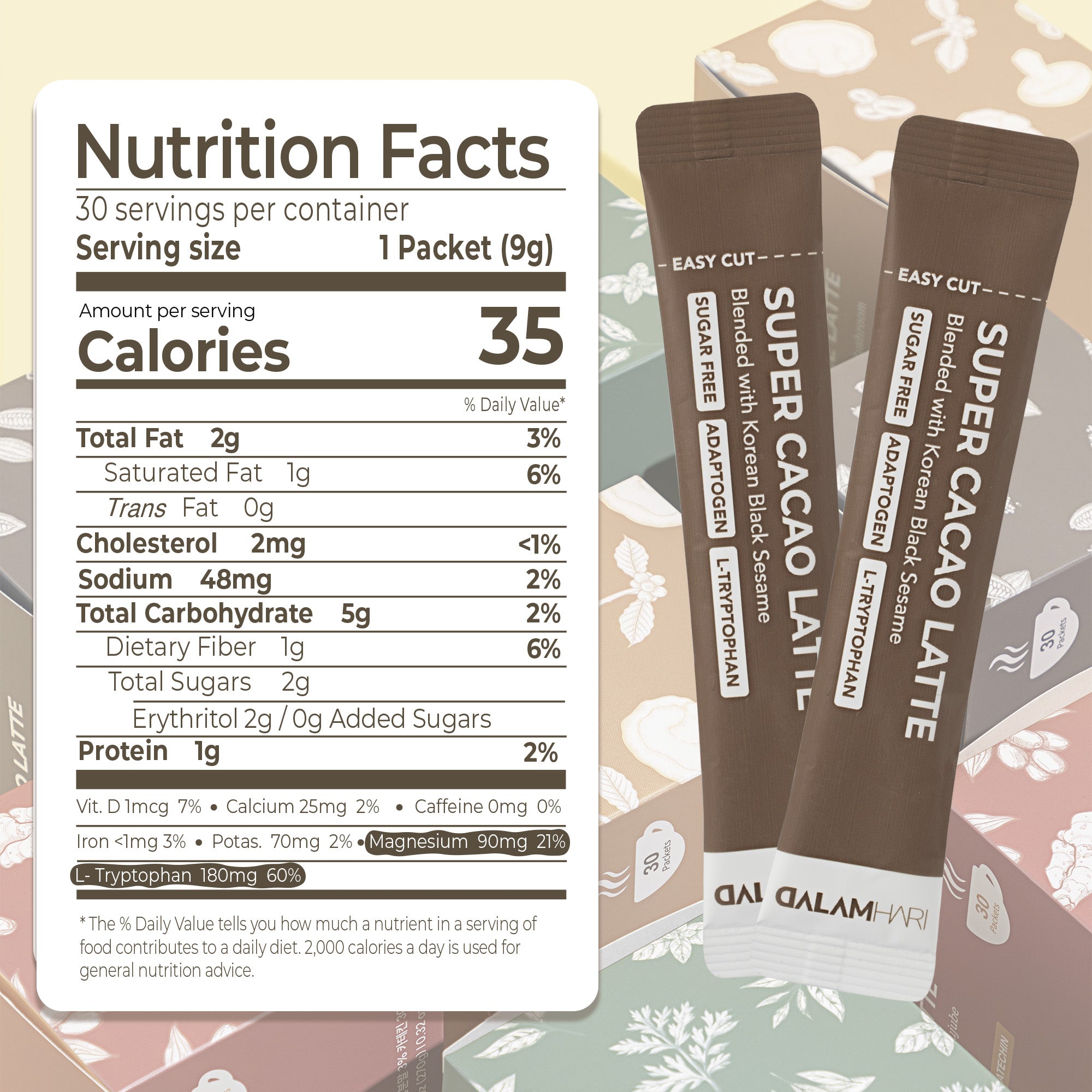 Nutrition Facts of Korean Black Sesame &amp;amp; Cacao Latte Powder