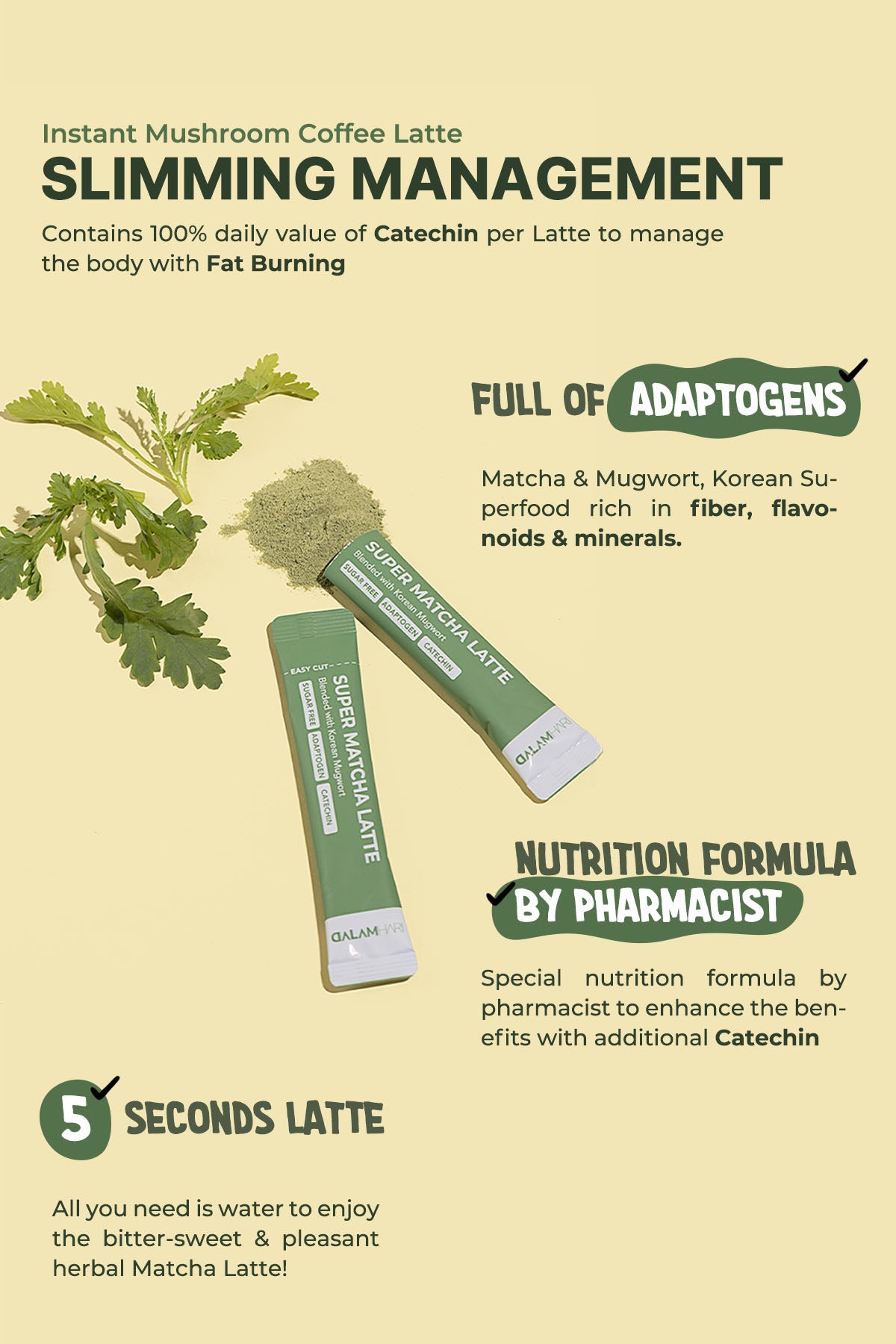 Feature of Korean Super Matcha Latte Powder with Mugwort